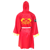 Customized boxing robes Designed Sanda combat suits Supply martial arts robes Appearance jersey cloaks Punch center Spinning satin Costume price  SKF008 back view